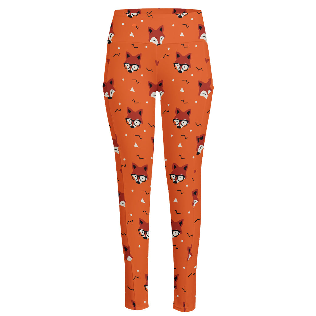 Cute Fox Pattern Print High-Waisted Pocket Leggings