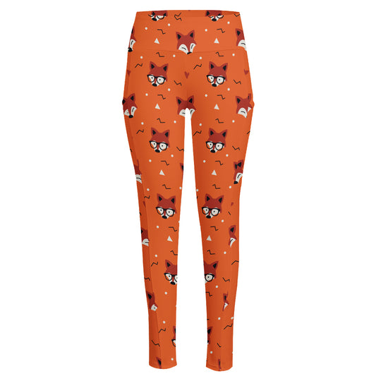 Cute Fox Pattern Print High-Waisted Pocket Leggings