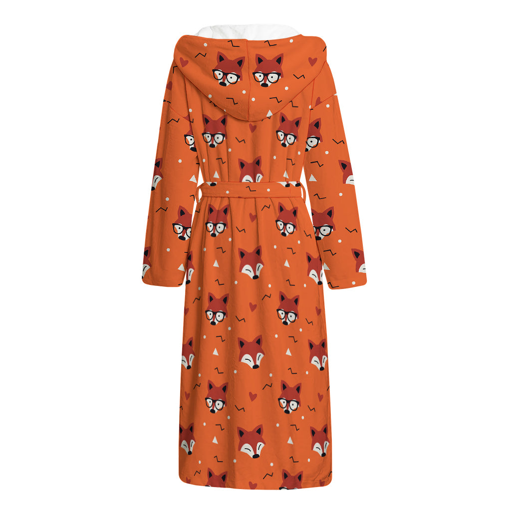 Cute Fox Pattern Print Hooded Bathrobe