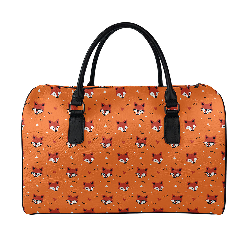 Cute Fox Pattern Print Leather Duffle Bag