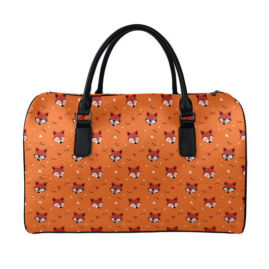 Cute Fox Pattern Print Leather Duffle Bag