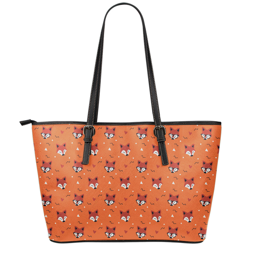 Cute Fox Pattern Print Leather Tote Bag