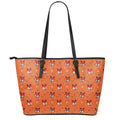 Cute Fox Pattern Print Leather Tote Bag With Zipper