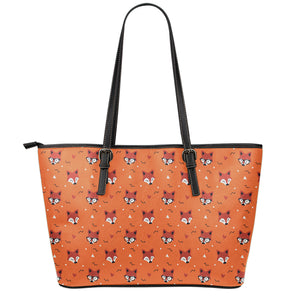 Cute Fox Pattern Print Leather Tote Bag