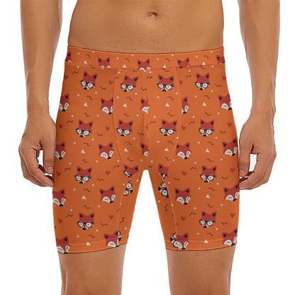 Cute Fox Pattern Print Men's Long Boxer Briefs
