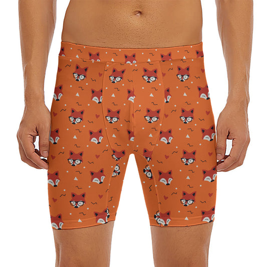 Cute Fox Pattern Print Men's Long Boxer Briefs