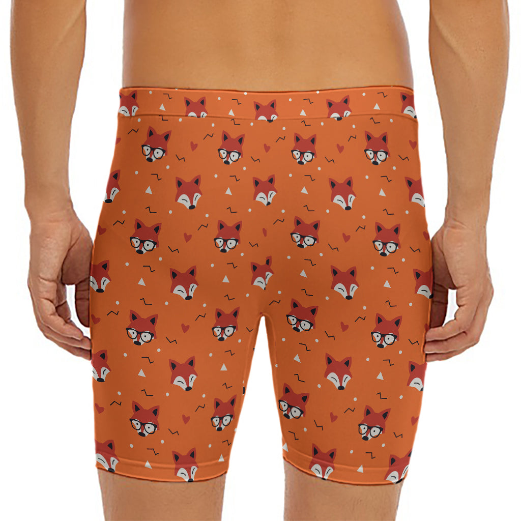 Cute Fox Pattern Print Men's Long Boxer Briefs