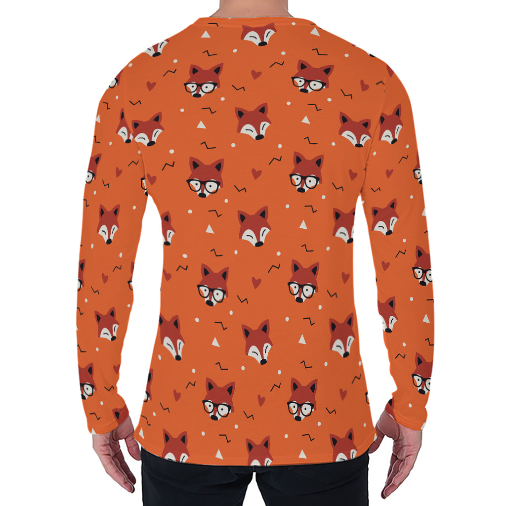 Cute Fox Pattern Print Men's Long Sleeve T-Shirt