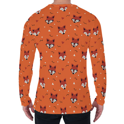 Cute Fox Pattern Print Men's Long Sleeve T-Shirt