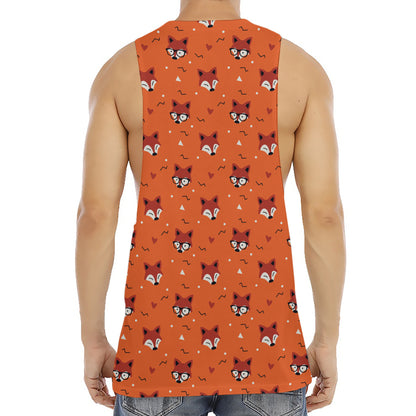 Cute Fox Pattern Print Men's Muscle Tank Top