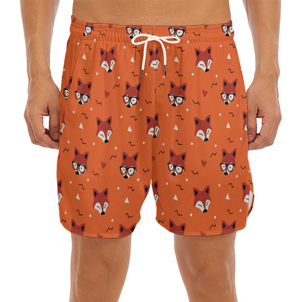 Cute Fox Pattern Print Men's Split Running Shorts