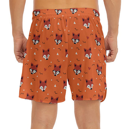 Cute Fox Pattern Print Men's Split Running Shorts