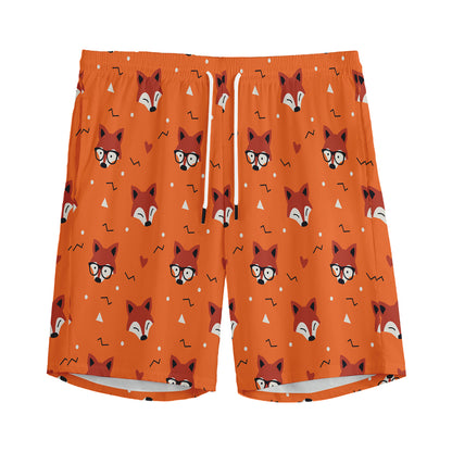 Cute Fox Pattern Print Men's Sports Shorts