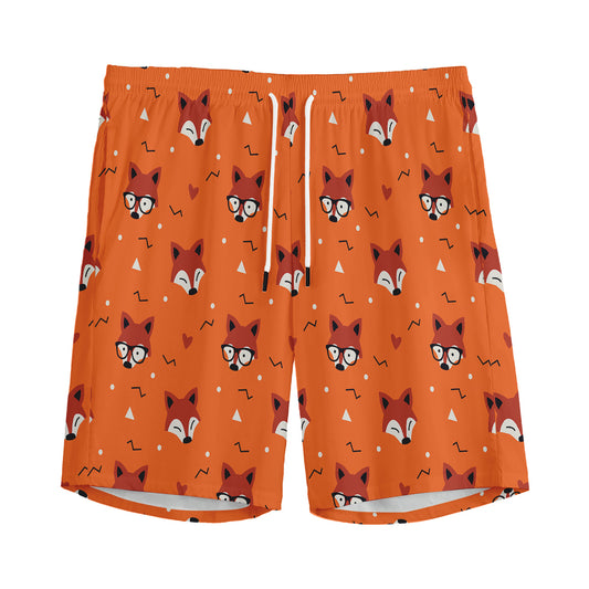 Cute Fox Pattern Print Men's Sports Shorts