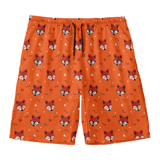 Cute Fox Pattern Print Men's Swim Trunks