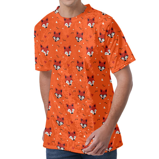 Cute Fox Pattern Print Men's Velvet T-Shirt