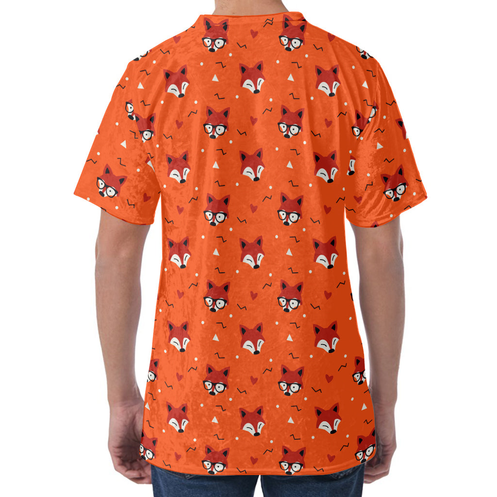 Cute Fox Pattern Print Men's Velvet T-Shirt