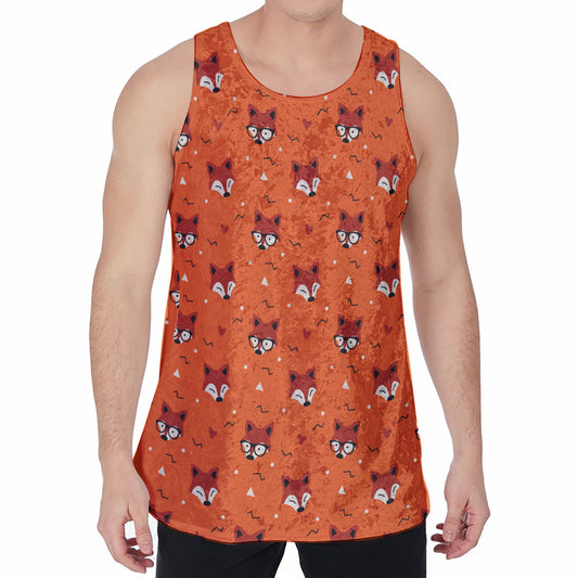 Cute Fox Pattern Print Men's Velvet Tank Top