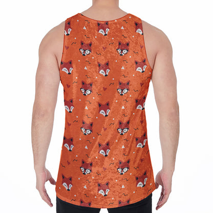 Cute Fox Pattern Print Men's Velvet Tank Top