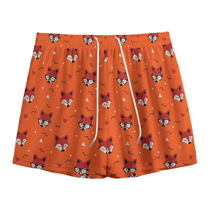 Cute Fox Pattern Print Mesh Shorts