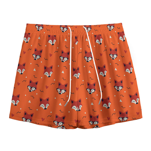 Cute Fox Pattern Print Mesh Shorts