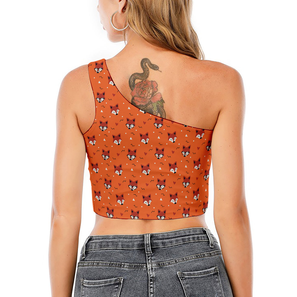 Cute Fox Pattern Print One Shoulder Crop Top