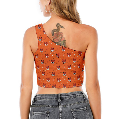 Cute Fox Pattern Print One Shoulder Crop Top