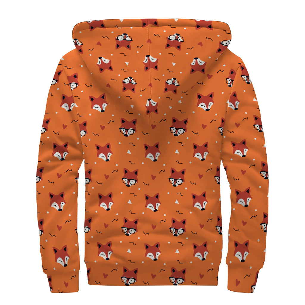 Cute Fox Pattern Print Sherpa Lined Zip Up Hoodie