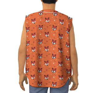 Cute Fox Pattern Print Sleeveless Baseball Jersey