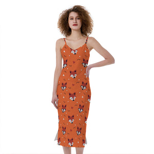 Cute Fox Pattern Print Slim Fit Midi Cami Dress