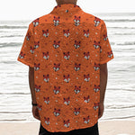 Cute Fox Pattern Print Textured Short Sleeve Shirt