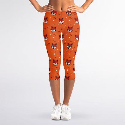 Cute Fox Pattern Print Women's Capri Leggings
