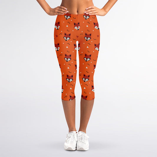 Cute Fox Pattern Print Women's Capri Leggings