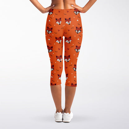 Cute Fox Pattern Print Women's Capri Leggings