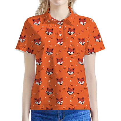 Cute Fox Pattern Print Women's Polo Shirt