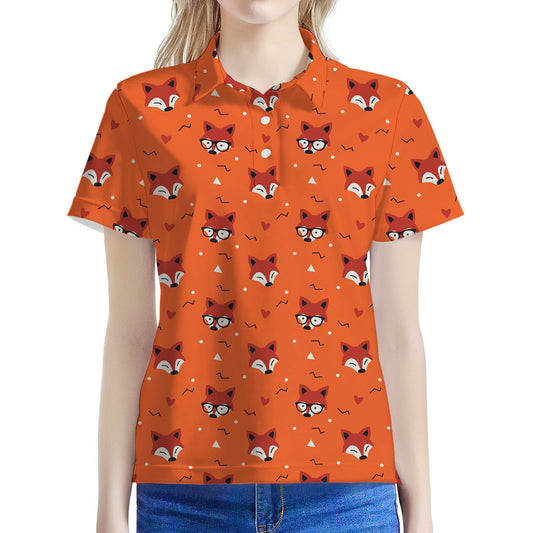 Cute Fox Pattern Print Women's Polo Shirt
