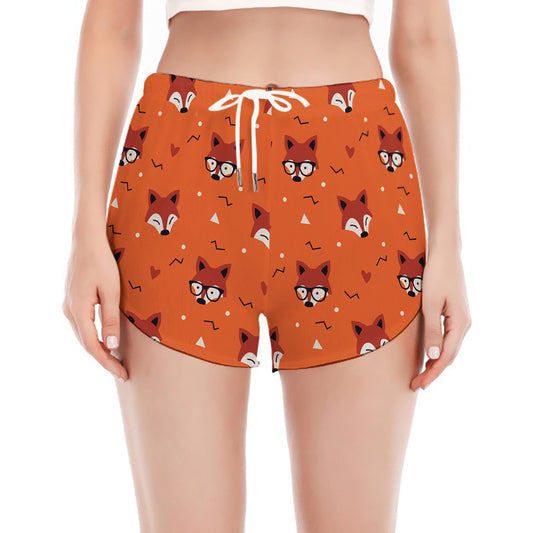 Cute Fox Pattern Print Women's Split Running Shorts