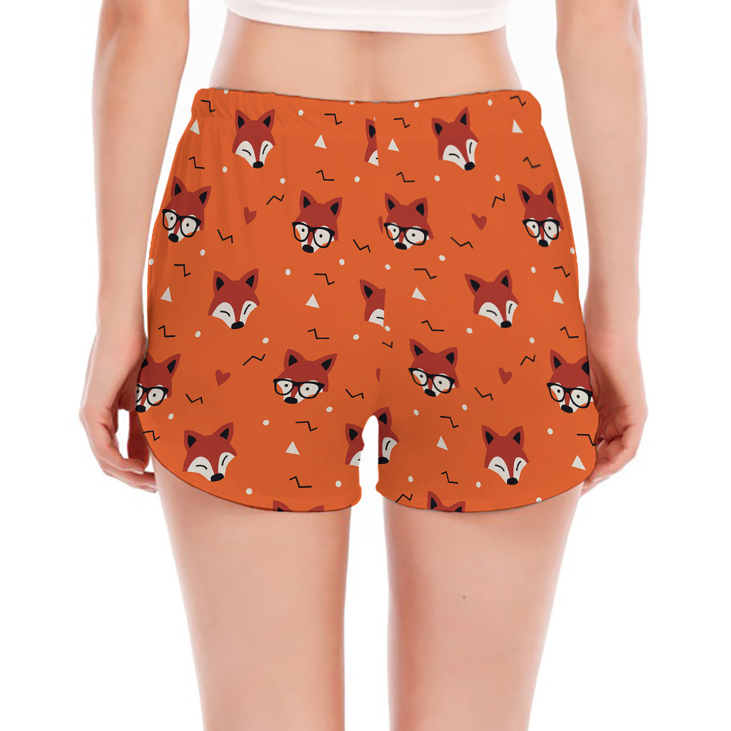 Cute Fox Pattern Print Women's Split Running Shorts