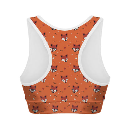 Cute Fox Pattern Print Women's Sports Bra