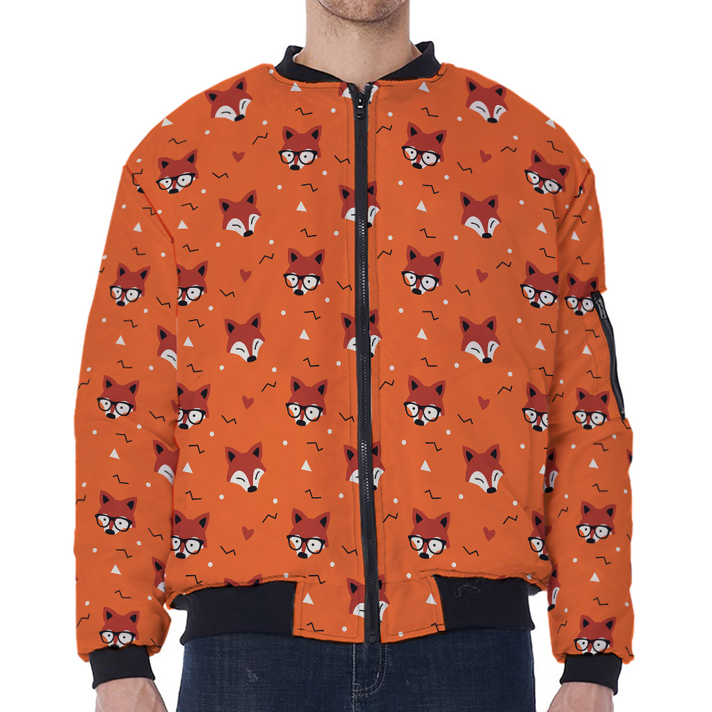 Cute Fox Pattern Print Zip Sleeve Bomber Jacket
