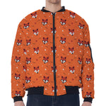 Cute Fox Pattern Print Zip Sleeve Bomber Jacket