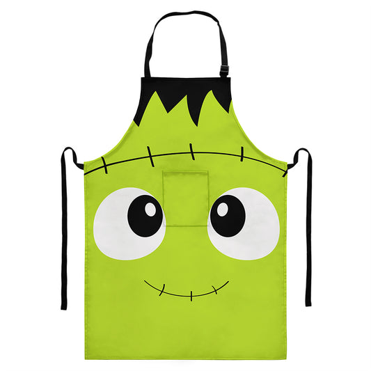 Cute Frankenstein Face Print Bib Apron With Pocket