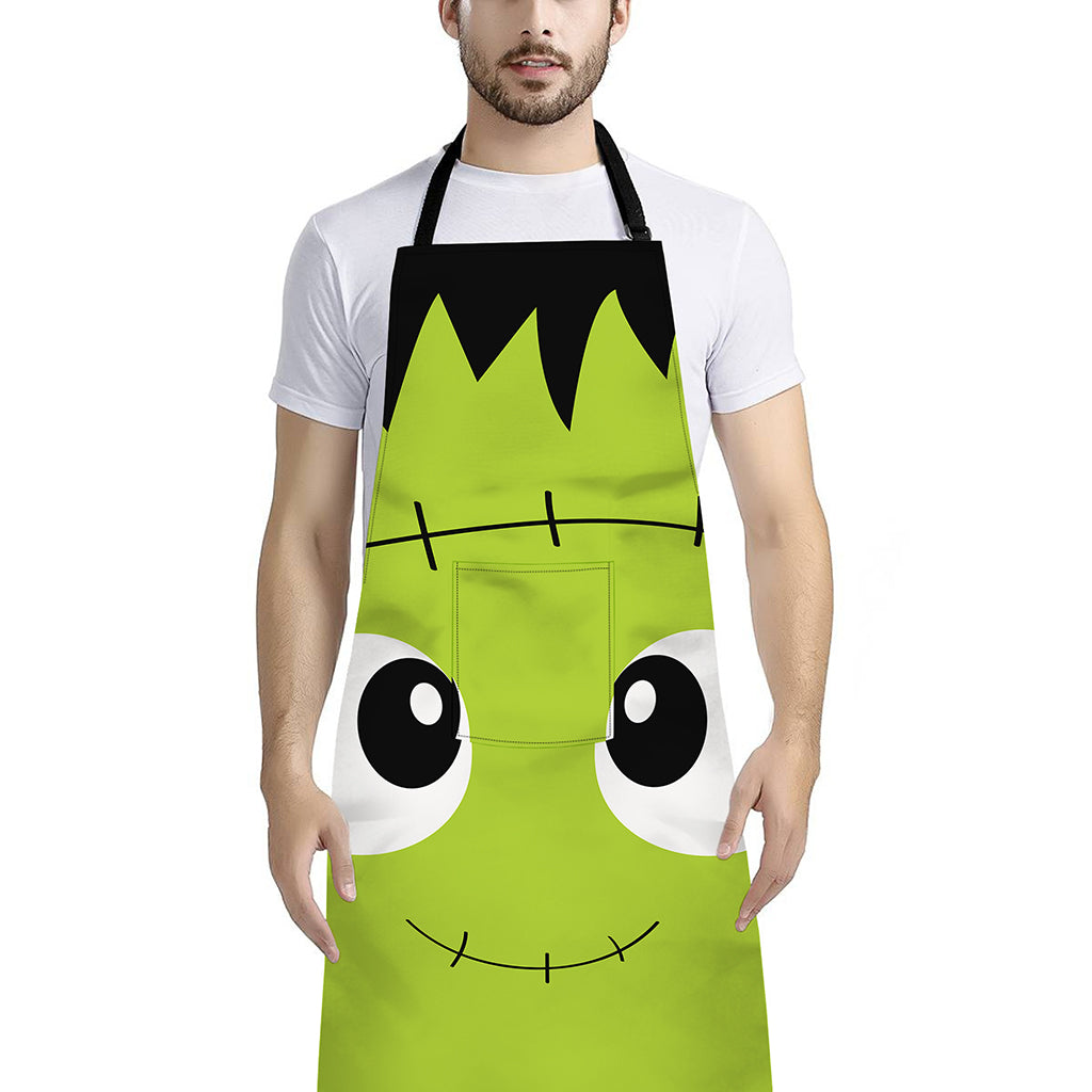 Cute Frankenstein Face Print Bib Apron With Pocket