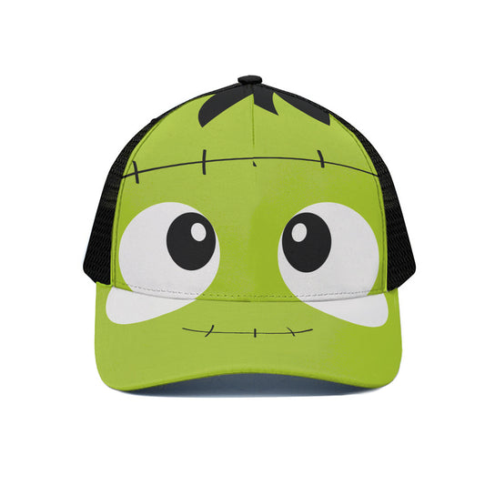 Cute Frankenstein Face Print Black Mesh Trucker Cap