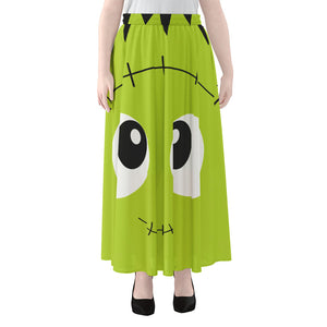 Cute Frankenstein Face Print Chiffon Maxi Skirt