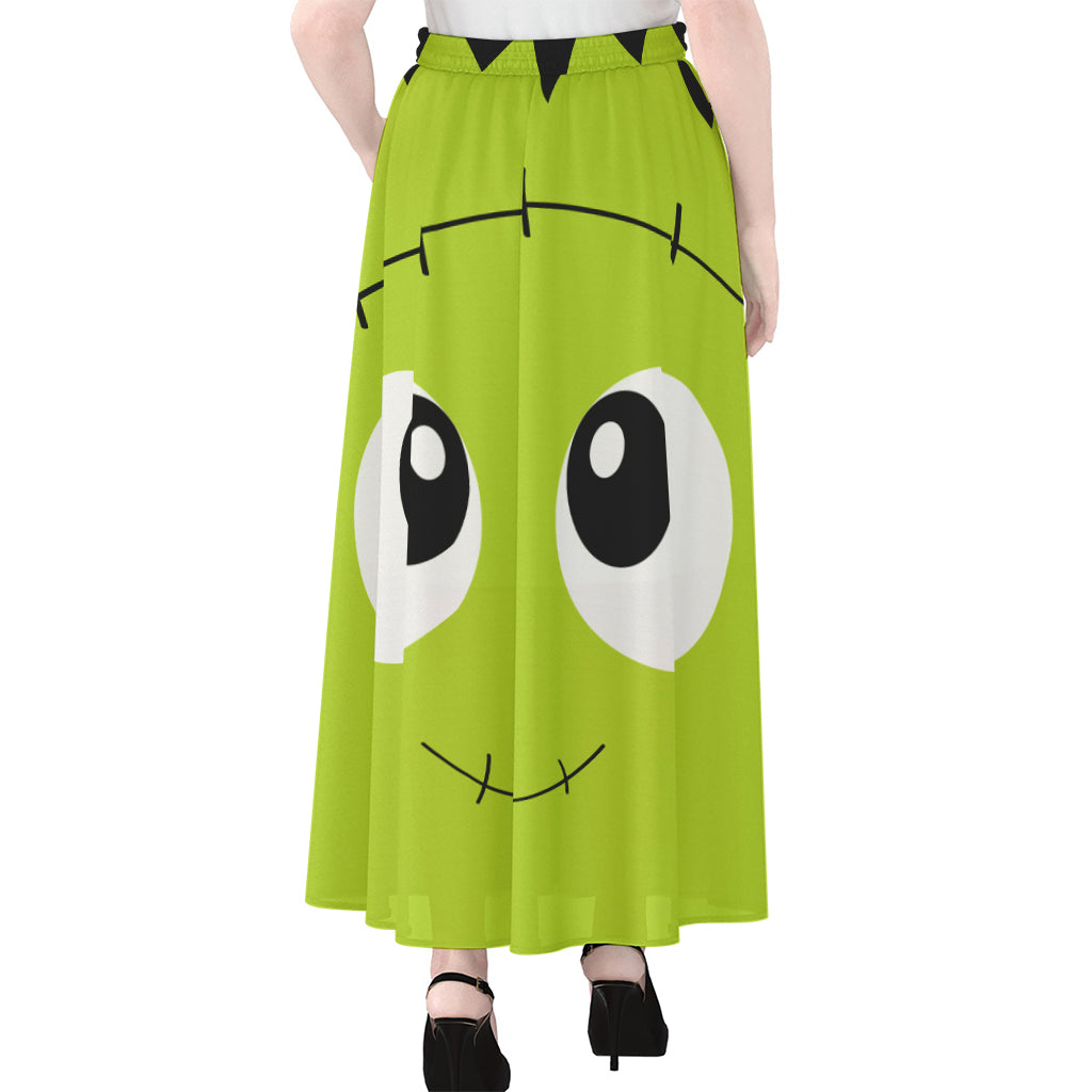 Cute Frankenstein Face Print Chiffon Maxi Skirt