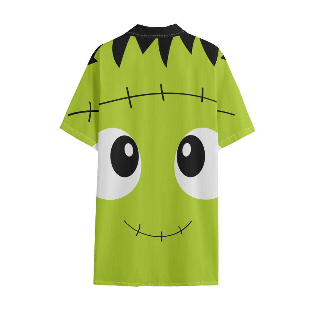 Cute Frankenstein Face Print Cotton Hawaiian Shirt