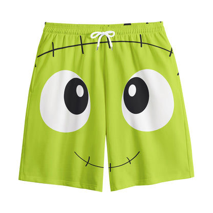 Cute Frankenstein Face Print Cotton Shorts