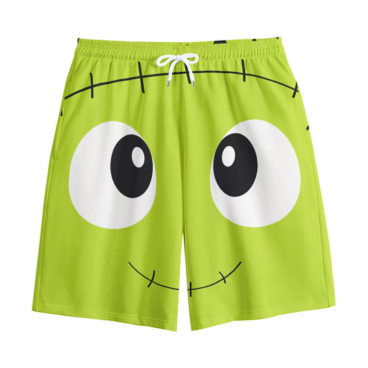 Cute Frankenstein Face Print Cotton Shorts
