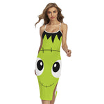 Cute Frankenstein Face Print Cross Back Cami Dress
